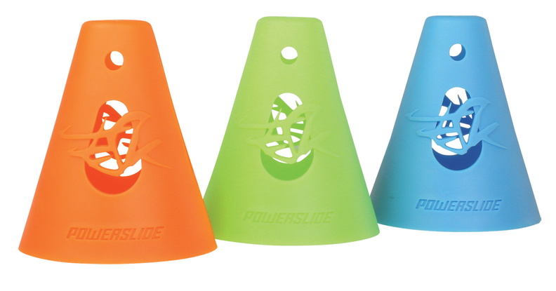 Slalom cones in green, orange and blue of the brand Powerslide